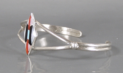 NOS Sterling Silver turquoise and coral Inlay bracelet size 5 3/4