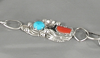 vintage sterling silver turquoise and coral slave bracelet 5 3/4