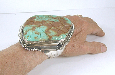 sterling silver and giant turquoise bracelet 7 1/2 inch