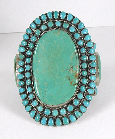 large vintage turquoise petit point  bracelet 7 1/2 inch