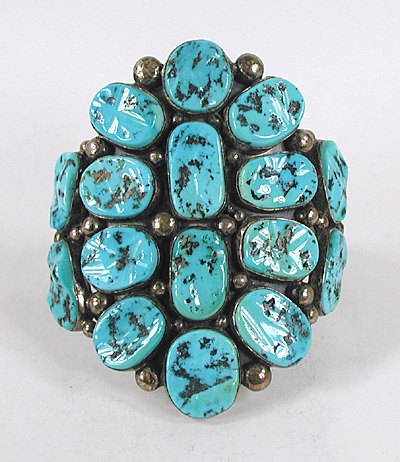 large vintage Navajo  turquoise Cluster bracelet 6 5/8 inch by M. Spencer