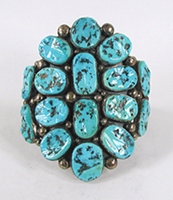 large vintage Navajo  turquoise Cluster bracelet 6 1/2 inch by M. Spencer