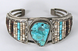Vintage Sterling Silver Heishi and Turquoise Bracelet 6 3/4 inch