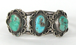 Vintage Sterling Silver and 5-stone Turquoise Bracelet 7 inch