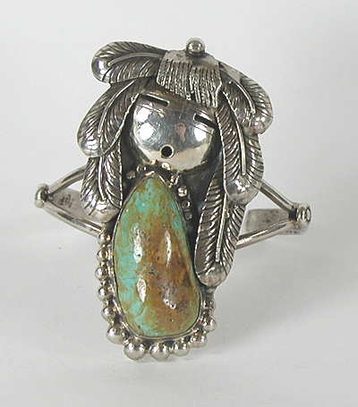 sterling silver and Turquoise Kachina Maiden Bracelet 6 1/2 inch by Billy Lacy