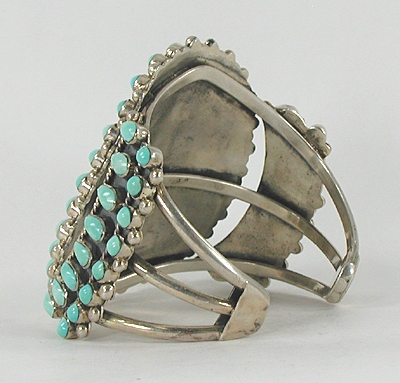Authentic Native American NOS Sterling Silver Petit Point Turquoise Bracelet by Navajo artist Fannie Platero