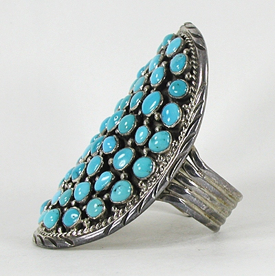 Authentic Native American NOS Sterling Silver Turquoise Cluster Bracelet by a Navajo Platero artist
