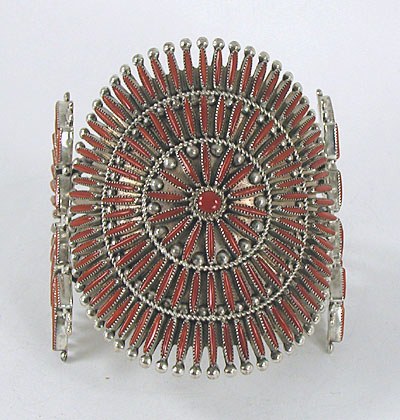 NOS Sterling Silver Coral Needlepoint Bracelet size 6 1/2