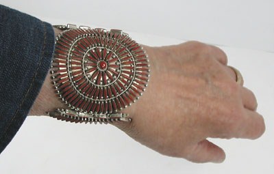 NOS Sterling Silver Coral Needlepoint Bracelet size 6 1/2