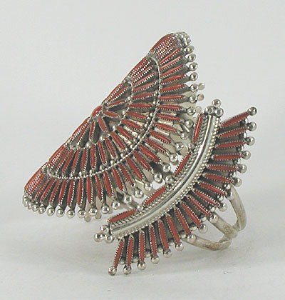 NOS Sterling Silver Coral Needlepoint Bracelet size 6 1/2