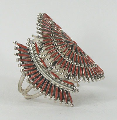NOS Sterling Silver Coral Needlepoint Bracelet size 6 1/2