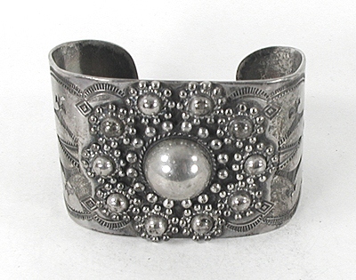 Vintage Sterling Silver  Wide Stamped Cuff Bracelet 7 1/4 inch