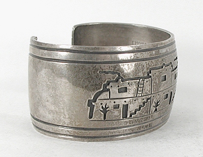 Authentic Native American Sterling Silver Pueblo Bracelet by Navajo artists Thomas