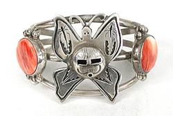 Authentic Native American Vintage Sterling Silver Orange Spiny Oyster Bracelet by Navajo artist Benson Ration size 6 1/4