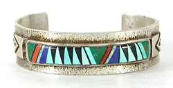 Sterling Silver and Multi-Stone Inlay Bracelet 6 3/4 inch