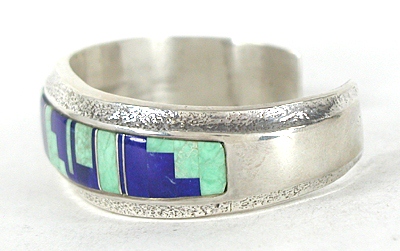 Authentic Native American Sterling Silver, Turquoise and Lapis Lazuli Inlay Bracelet 6 1/4 inch by Navajo artist Wilbert Muskett Jr.