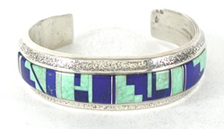 Authentic Native American Sterling Silver Lapis Lazuli Inlay Bracelet 6 1/4 inch by Navajo artist Wilbert Muskett Jr.