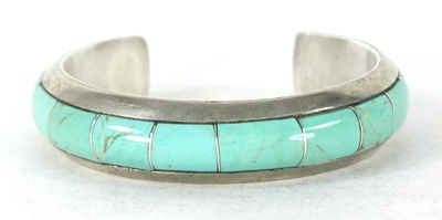 Authentic Native American Sterling Silver Turquoise Inlay Bracelet 6 1/4 inch by Navajo artist Larson Lee