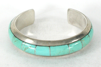 Authentic Native American Sterling Silver Turquoise Inlay Bracelet 6 1/4 inch by Navajo artist Larson Lee