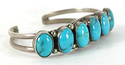 Vintage Authentic Native American Sterling Silver Turquoise Bracelet 6 1/2 inch by Navajo artist H. Begay