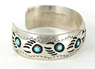 Authentic Native American Sterling Silver Shadowbox Turquoise Bear Paw Bracelet 6 3/4 inch by Navajo artist Farlene Spencer