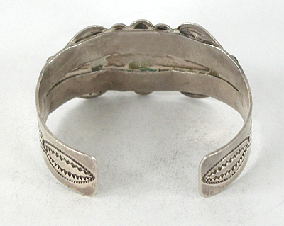 Vintage stamped and repousse Sterling Silver and three stone Turquoise Bracelet 6 1/2 inch