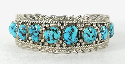 new old stock Sterling Silver and Turquoise Row Bracelet 7 inch