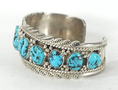 new old stock Sterling Silver and Turquoise Row Bracelet 7 inch