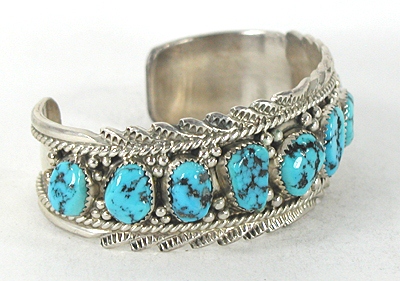new old stock Sterling Silver and Turquoise Row Bracelet 7 inch