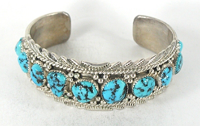 new old stock Sterling Silver and Turquoise Row Bracelet 7 inch