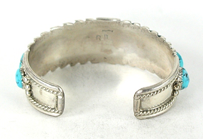 new old stock Sterling Silver and Turquoise Row Bracelet 7 inch
