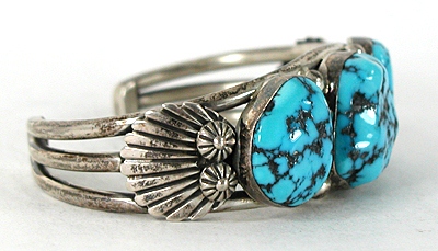 Authentic Native American Sterling Silver Turquoise Nugget Bracelet 6 3/4 inch by Navajo artisan Ernest Bilagoda