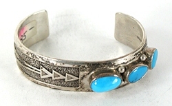 Authentic Native American Sterling Silver Turquoise Bracelet 7 inch by Navajo artisan Able Arthur