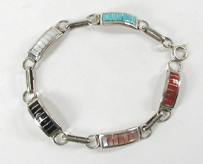 Multi-stone Inlay Link bracelet fits up to 7 1/4 inch wrist 