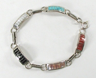 Vintage Multi-stone Inlay Link bracelet fits up to 7 1/4 inch wrist 