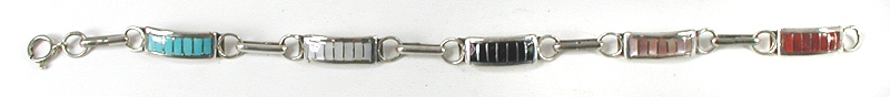 Multi-stone Inlay Link bracelet fits up to 7 1/4 inch wrist 