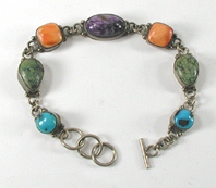 Vintage Gemstone Link bracelet fits up to 7 inch wrist 