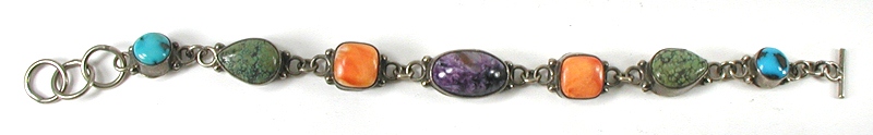Vintage Gemstone Link bracelet fits up to 7 inch wrist 