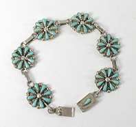 Turquoise Inlay Link bracelet fits up to 7 inch wrist 
