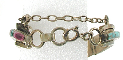 vintage hinged link bracelet inlay of purple spiny oyster and turquoise  fits up to 7 inch wrist 