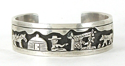 Authentic Native American Sterling Silver Storyteller Bracelet by Navajo artists Tom and Sylvia Kee