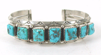 Authentic Native American new old stock Sterling Silver and Turquoise Row Bracelet 6 7/8 inch by Navajo artisan Sarah Curley