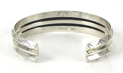 Authentic Native American new old stock Sterling Silver and Turquoise Row Bracelet 6 7/8 inch by Navajo artisan Sarah Curley