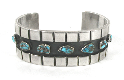 Sterling Silver and Turquoise 9-stone Bracelet 6 5/8 inch