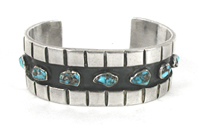 Sterling Silver and Turquoise 9-stone Bracelet 6 5/8 inch