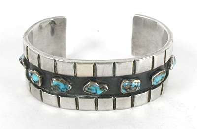 Sterling Silver and Turquoise 9-stone Bracelet 6 5/8 inch