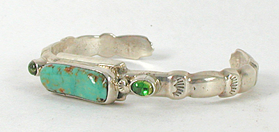 Authentic Native American new old stock Sterling Silver and Turquoise Bracelet 7 inch by Navajo artisan Francis L. Begay