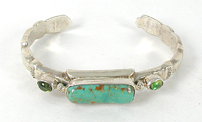 Authentic Native American new old stock Sterling Silver and Turquoise Bracelet 7 inch by Navajo artisan Francis L. Begay