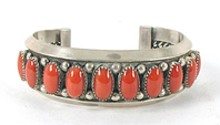 NOS Sterling Silver Coral Row Bracelet size 6 3/4