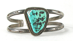 Vintage Authentic Native American Sterling Silver Turquoise Bracelet 6 1/8 inch by Taos artisan Sonny Spruce